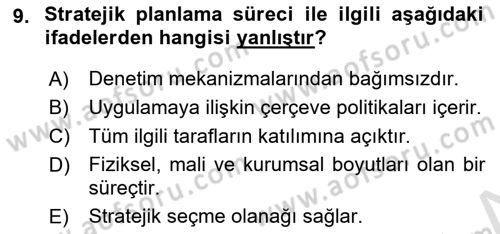 Kentsel ve Çevresel Koruma Dersi 2021 - 2022 Yılı (Final) Dönem Sonu Sınav Soruları 9. Soru