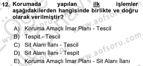 Kentsel ve Çevresel Koruma Dersi 2021 - 2022 Yılı Yaz Okulu Sınav Soruları 12. Soru