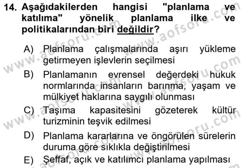 Kentsel ve Çevresel Koruma Dersi 2021 - 2022 Yılı Yaz Okulu Sınav Soruları 14. Soru