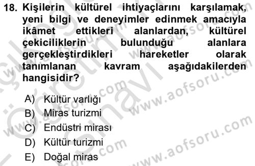 Kentsel ve Çevresel Koruma Dersi 2021 - 2022 Yılı Yaz Okulu Sınav Soruları 18. Soru