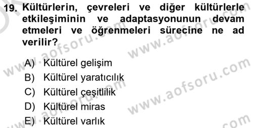 Kentsel ve Çevresel Koruma Dersi 2021 - 2022 Yılı Yaz Okulu Sınav Soruları 19. Soru