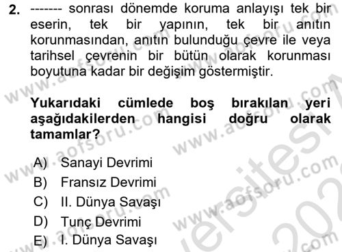 Kentsel ve Çevresel Koruma Dersi 2021 - 2022 Yılı Yaz Okulu Sınav Soruları 2. Soru