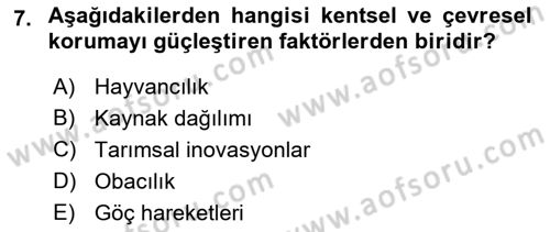 Kentsel ve Çevresel Koruma Dersi 2021 - 2022 Yılı Yaz Okulu Sınav Soruları 7. Soru