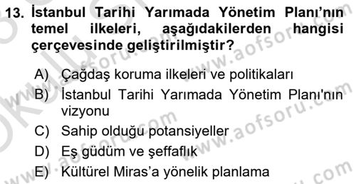 Kentsel ve Çevresel Koruma Dersi 2022 - 2023 Yılı Yaz Okulu Sınav Soruları 13. Soru