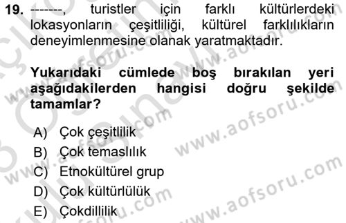 Kentsel ve Çevresel Koruma Dersi 2022 - 2023 Yılı Yaz Okulu Sınav Soruları 19. Soru