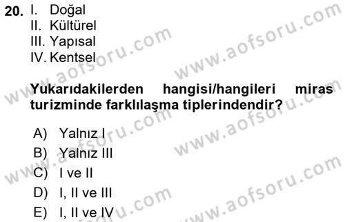 Kentsel ve Çevresel Koruma Dersi 2022 - 2023 Yılı Yaz Okulu Sınav Soruları 20. Soru