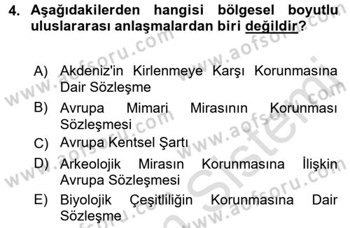 Kentsel ve Çevresel Koruma Dersi 2022 - 2023 Yılı Yaz Okulu Sınav Soruları 4. Soru