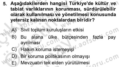 Kentsel ve Çevresel Koruma Dersi 2022 - 2023 Yılı Yaz Okulu Sınav Soruları 5. Soru