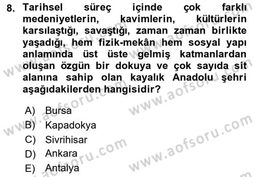 Kentsel ve Çevresel Koruma Dersi 2022 - 2023 Yılı Yaz Okulu Sınav Soruları 8. Soru