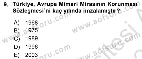 Kentsel ve Çevresel Koruma Dersi 2022 - 2023 Yılı Yaz Okulu Sınav Soruları 9. Soru