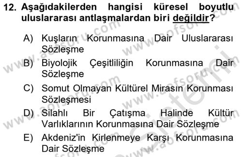 Kentsel ve Çevresel Koruma Dersi 2023 - 2024 Yılı (Vize) Ara Sınav Soruları 12. Soru