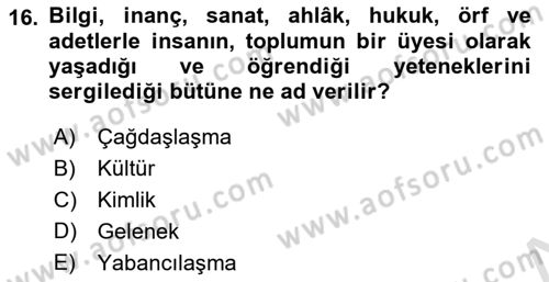 Kentsel ve Çevresel Koruma Dersi 2023 - 2024 Yılı (Vize) Ara Sınav Soruları 16. Soru