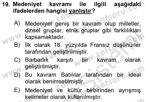 Kentsel ve Çevresel Koruma Dersi 2023 - 2024 Yılı (Vize) Ara Sınav Soruları 19. Soru