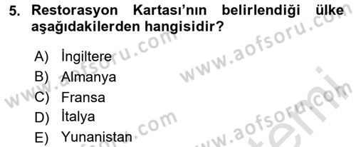 Kentsel ve Çevresel Koruma Dersi 2023 - 2024 Yılı (Vize) Ara Sınav Soruları 5. Soru