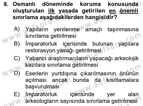 Kentsel ve Çevresel Koruma Dersi 2023 - 2024 Yılı (Vize) Ara Sınav Soruları 9. Soru