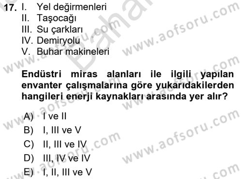 Kentsel ve Çevresel Koruma Dersi 2023 - 2024 Yılı (Final) Dönem Sonu Sınav Soruları 17. Soru