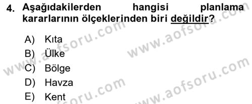 Kentsel ve Çevresel Koruma Dersi 2023 - 2024 Yılı (Final) Dönem Sonu Sınav Soruları 4. Soru
