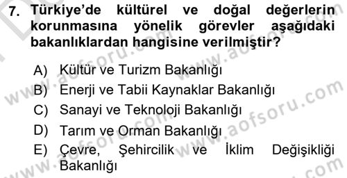 Kentsel ve Çevresel Koruma Dersi 2023 - 2024 Yılı (Final) Dönem Sonu Sınav Soruları 7. Soru