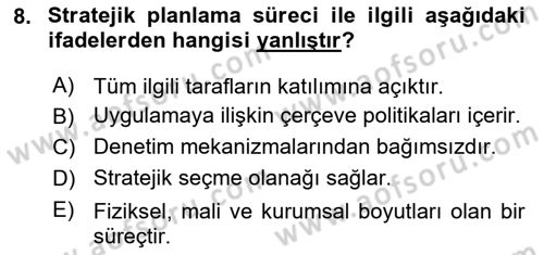 Kentsel ve Çevresel Koruma Dersi 2023 - 2024 Yılı (Final) Dönem Sonu Sınav Soruları 8. Soru
