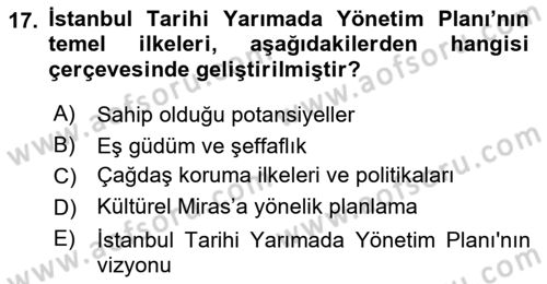 Kentsel ve Çevresel Koruma Dersi 2023 - 2024 Yılı Yaz Okulu Sınav Soruları 17. Soru