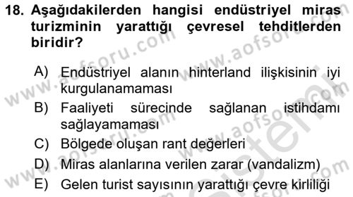 Kentsel ve Çevresel Koruma Dersi 2023 - 2024 Yılı Yaz Okulu Sınav Soruları 18. Soru
