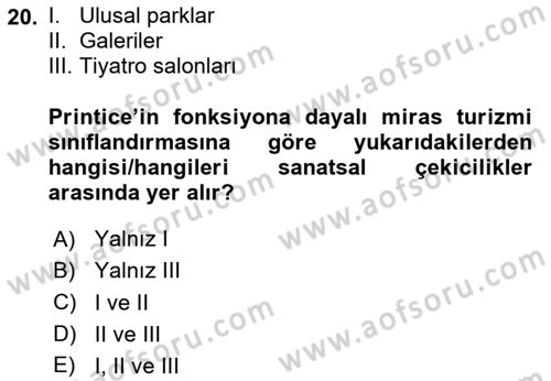 Kentsel ve Çevresel Koruma Dersi 2023 - 2024 Yılı Yaz Okulu Sınav Soruları 20. Soru
