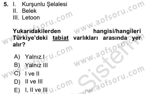 Kentsel ve Çevresel Koruma Dersi 2023 - 2024 Yılı Yaz Okulu Sınav Soruları 5. Soru
