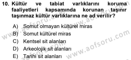 Kentsel ve Çevresel Koruma Dersi 2024 - 2025 Yılı (Vize) Ara Sınav Soruları 10. Soru