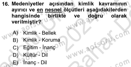 Kentsel ve Çevresel Koruma Dersi 2024 - 2025 Yılı (Vize) Ara Sınav Soruları 16. Soru