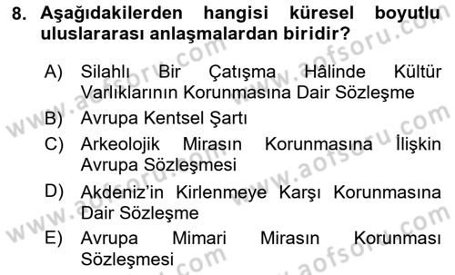 Kentsel ve Çevresel Koruma Dersi 2024 - 2025 Yılı (Vize) Ara Sınav Soruları 8. Soru