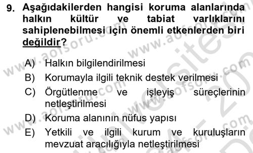 Kentsel ve Çevresel Koruma Dersi 2024 - 2025 Yılı (Vize) Ara Sınav Soruları 9. Soru