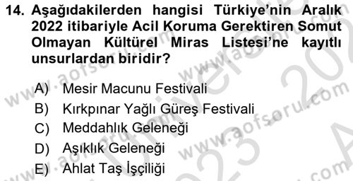 Türkiye’nin Somut Olmayan Kültürel Mirası Dersi 2023 - 2024 Yılı (Vize) Ara Sınav Soruları 14. Soru