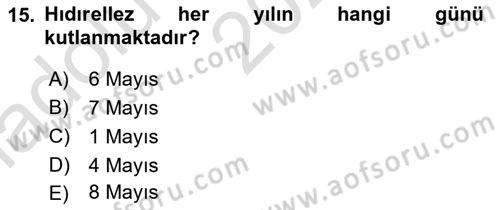 Türkiye’nin Somut Olmayan Kültürel Mirası Dersi Ara Sınavı Deneme Sınav Soruları 15. Soru