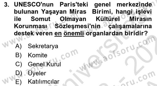 Türkiye’nin Somut Olmayan Kültürel Mirası Dersi Ara Sınavı Deneme Sınav Soruları 3. Soru