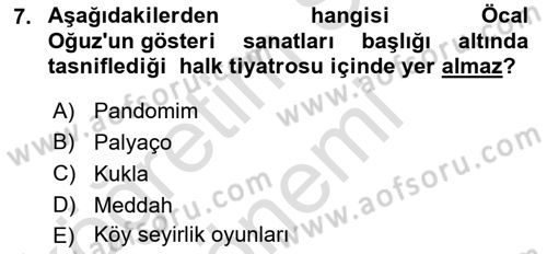 Türkiye’nin Somut Olmayan Kültürel Mirası Dersi Ara Sınavı Deneme Sınav Soruları 7. Soru