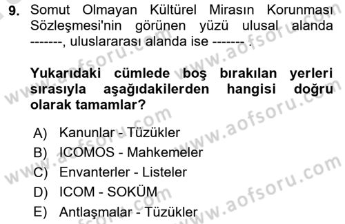 Türkiye’nin Somut Olmayan Kültürel Mirası Dersi Ara Sınavı Deneme Sınav Soruları 9. Soru