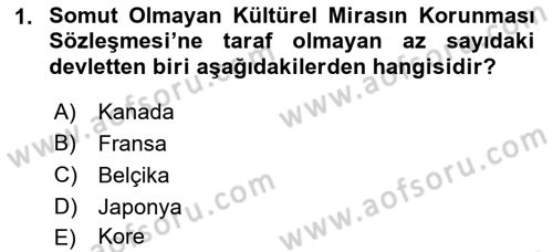 Türkiye’nin Somut Olmayan Kültürel Mirası Dersi 2023 - 2024 Yılı (Final) Dönem Sonu Sınav Soruları 1. Soru