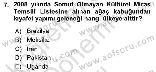 Türkiye’nin Somut Olmayan Kültürel Mirası Dersi 2023 - 2024 Yılı (Final) Dönem Sonu Sınav Soruları 7. Soru