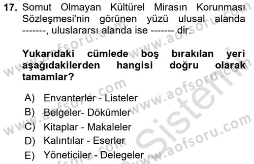 Türkiye’nin Somut Olmayan Kültürel Mirası Dersi 2023 - 2024 Yılı Yaz Okulu Sınav Soruları 17. Soru