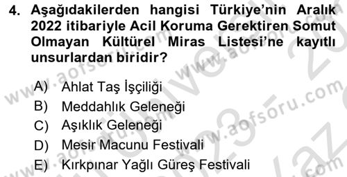 Türkiye’nin Somut Olmayan Kültürel Mirası Dersi 2023 - 2024 Yılı Yaz Okulu Sınav Soruları 4. Soru