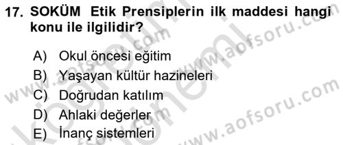 Türkiye’nin Somut Olmayan Kültürel Mirası Dersi Ara Sınavı Deneme Sınav Soruları 17. Soru