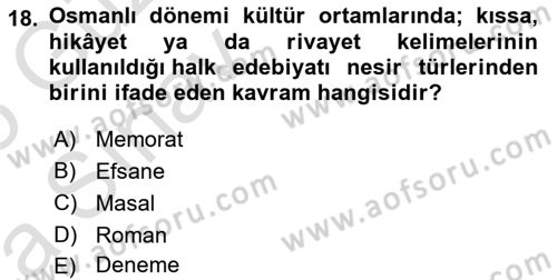 Türkiye’nin Somut Olmayan Kültürel Mirası Dersi Ara Sınavı Deneme Sınav Soruları 18. Soru