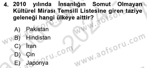 Türkiye’nin Somut Olmayan Kültürel Mirası Dersi Ara Sınavı Deneme Sınav Soruları 4. Soru