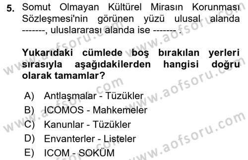 Türkiye’nin Somut Olmayan Kültürel Mirası Dersi Ara Sınavı Deneme Sınav Soruları 5. Soru