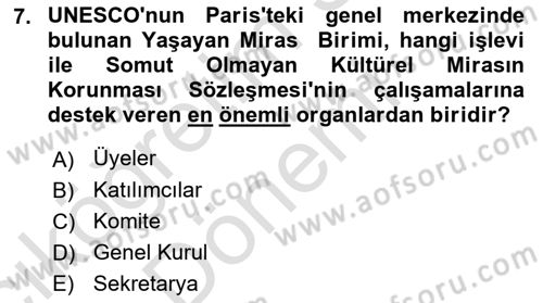 Türkiye’nin Somut Olmayan Kültürel Mirası Dersi Ara Sınavı Deneme Sınav Soruları 7. Soru