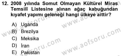 Türkiye’nin Somut Olmayan Kültürel Mirası Dersi 2024 - 2025 Yılı (Final) Dönem Sonu Sınav Soruları 12. Soru