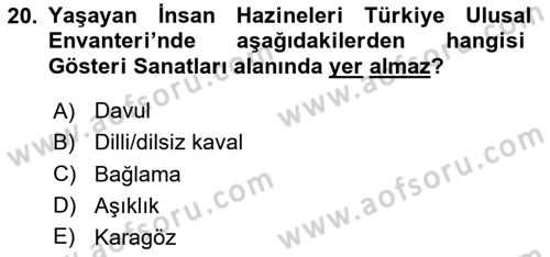 Türkiye’nin Somut Olmayan Kültürel Mirası Dersi 2024 - 2025 Yılı (Final) Dönem Sonu Sınav Soruları 20. Soru