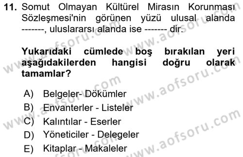 Türkiye’nin Somut Olmayan Kültürel Mirası Dersi 2024 - 2025 Yılı Yaz Okulu Sınav Soruları 11. Soru