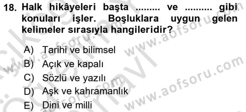 Türkiye’nin Somut Olmayan Kültürel Mirası Dersi 2024 - 2025 Yılı Yaz Okulu Sınav Soruları 18. Soru