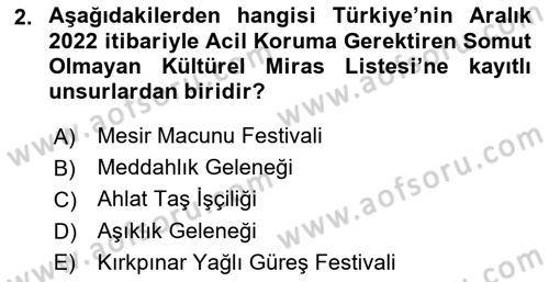 Türkiye’nin Somut Olmayan Kültürel Mirası Dersi 2024 - 2025 Yılı Yaz Okulu Sınav Soruları 2. Soru